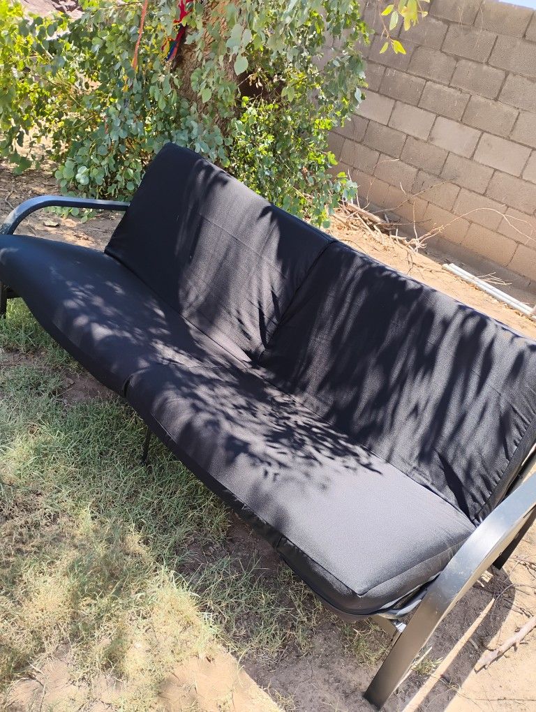 Metal and Storage Arm Futon with 6" Mattress, Black