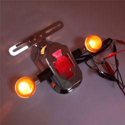 Chrome Cross Brake TailLight w/ Turn Signal Metal For Harley Cruiser Chopper KTM PN:XH3118B-D-01-CD-SK