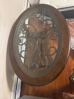 Oval Wood and Glass Coffee Table