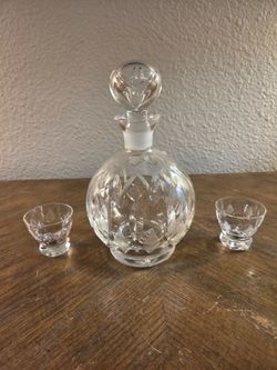 Cut Crystal Decanter Set with Two Shot Glasses