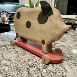 Vintage Hand Carved Pig Signed 
