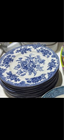 Blue and White Floral Transferware Dinner Plates