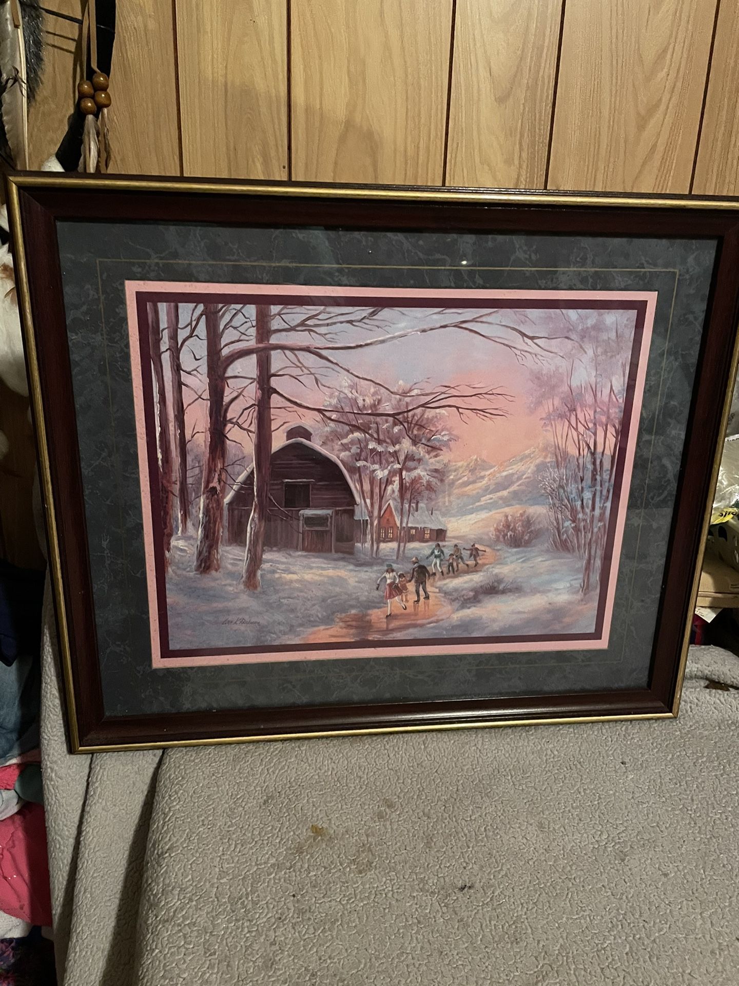 Vintage Home Interior Framed Picture Ice Skating