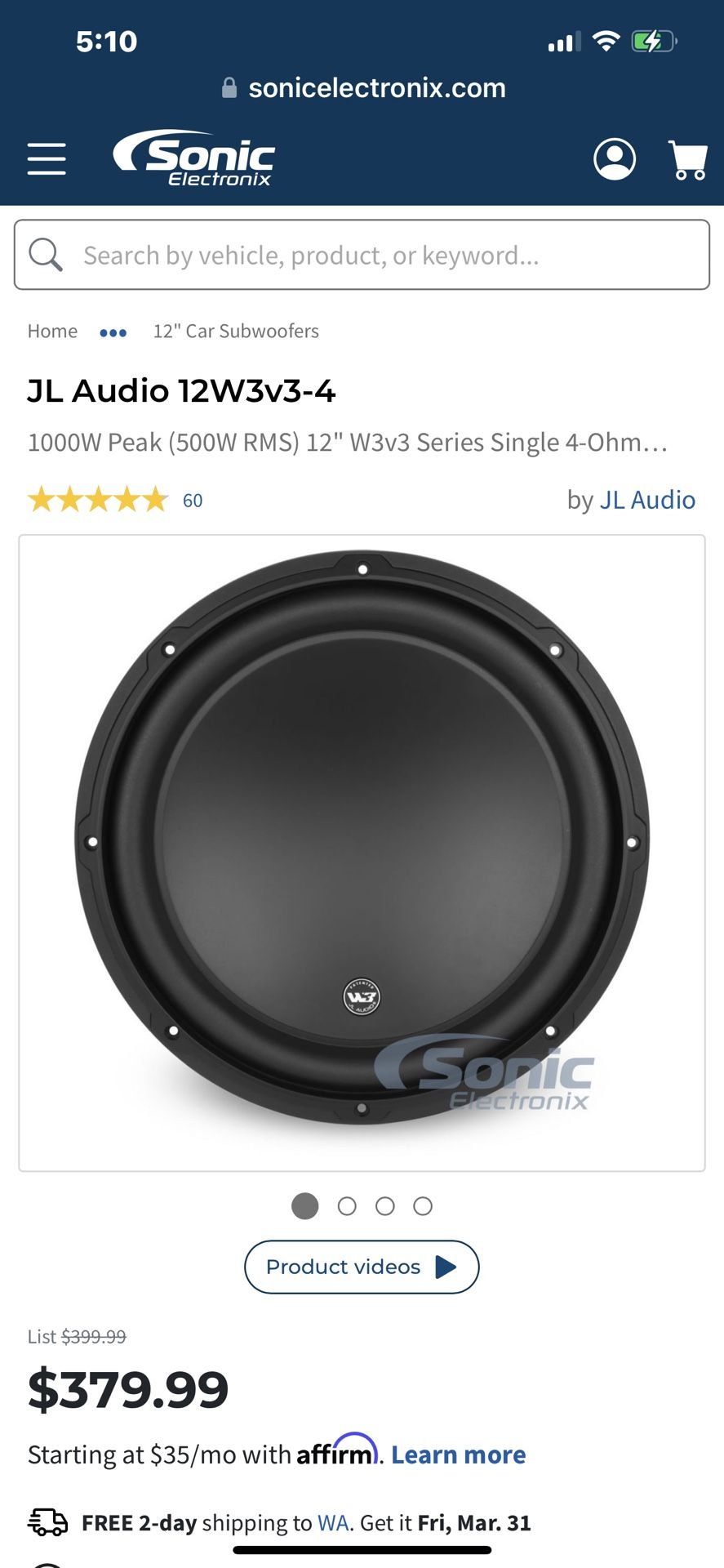 JL Audio Dual 12 Inch W3 Subwoofers In A SlotPorted Box for Sale in