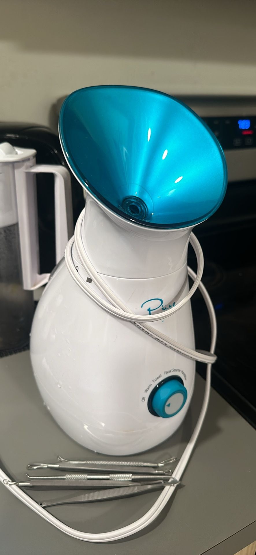 NanoSteamer Large 3-in-1 facial Steamer with temp control, with 5 piece stainless steel Skin kit