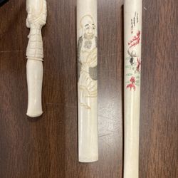 (3) Antique Hand Carved Cigarette Holders. (Johnstown Ohio)