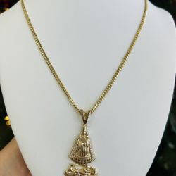 14k Cuban Link Chain & Caridad Del Cobre Charm