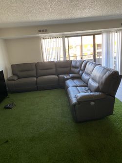 6 Piece faux leather Reclining Sectional With Power Headrest & USB | Adjustable Headrests