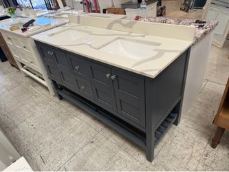 Navy bathroom vanity 61in