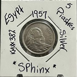 1957 Egypt 5 Piastres Silver Coin AH1(contact info removed)  Sphinx 