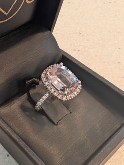 Rare Pink Morganite with Single Halo Diamond Ring