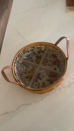 Longaberger Basket 10” Round with Leather Handles & Divided Plastic Insert