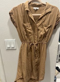 Tan Button-Down Shirt Dress