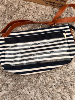 Navy Striped Crossbody Bag with Clear Pocket