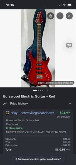 Burswood electric guitar for sale 80.00 cash only