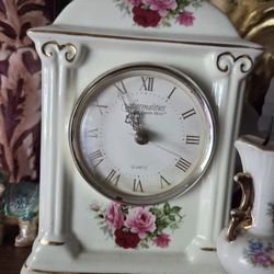 Porcelain Rose Detail Clock Gold
