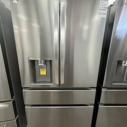 French Door 4 Door LG Refrigerator, Standard Depth, Cosmetic Wear, One Year Warranty
