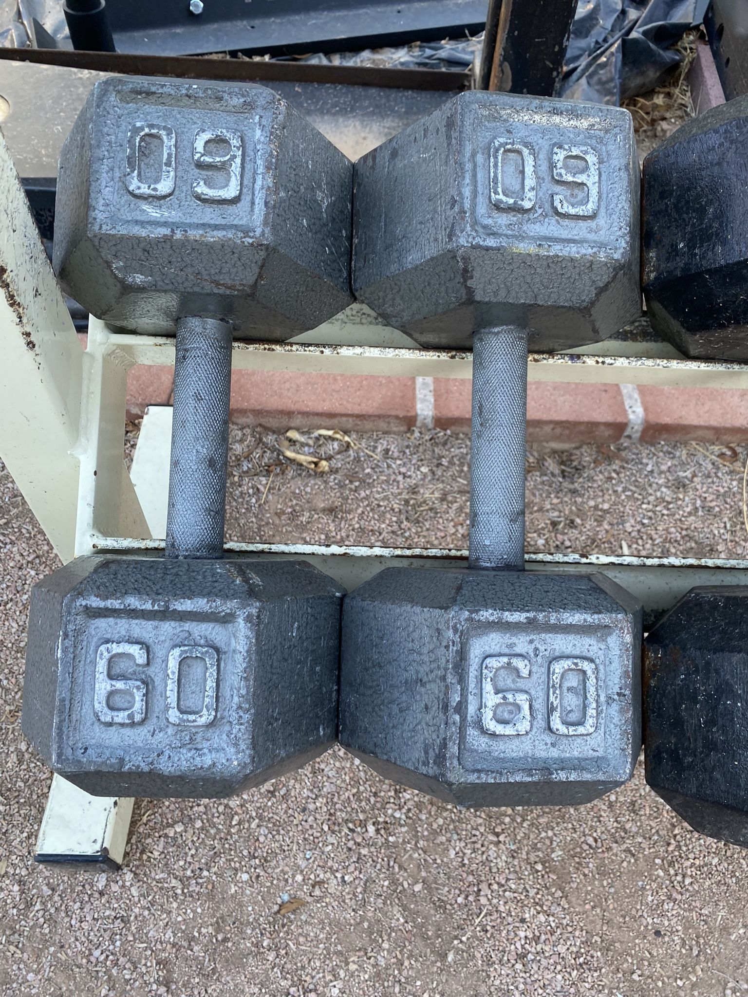 60lb Hex Iron Dumbbells Set Weights