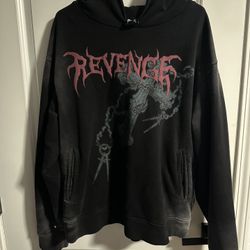 Revenge Cross Chain Treated Studded Hoodie Black