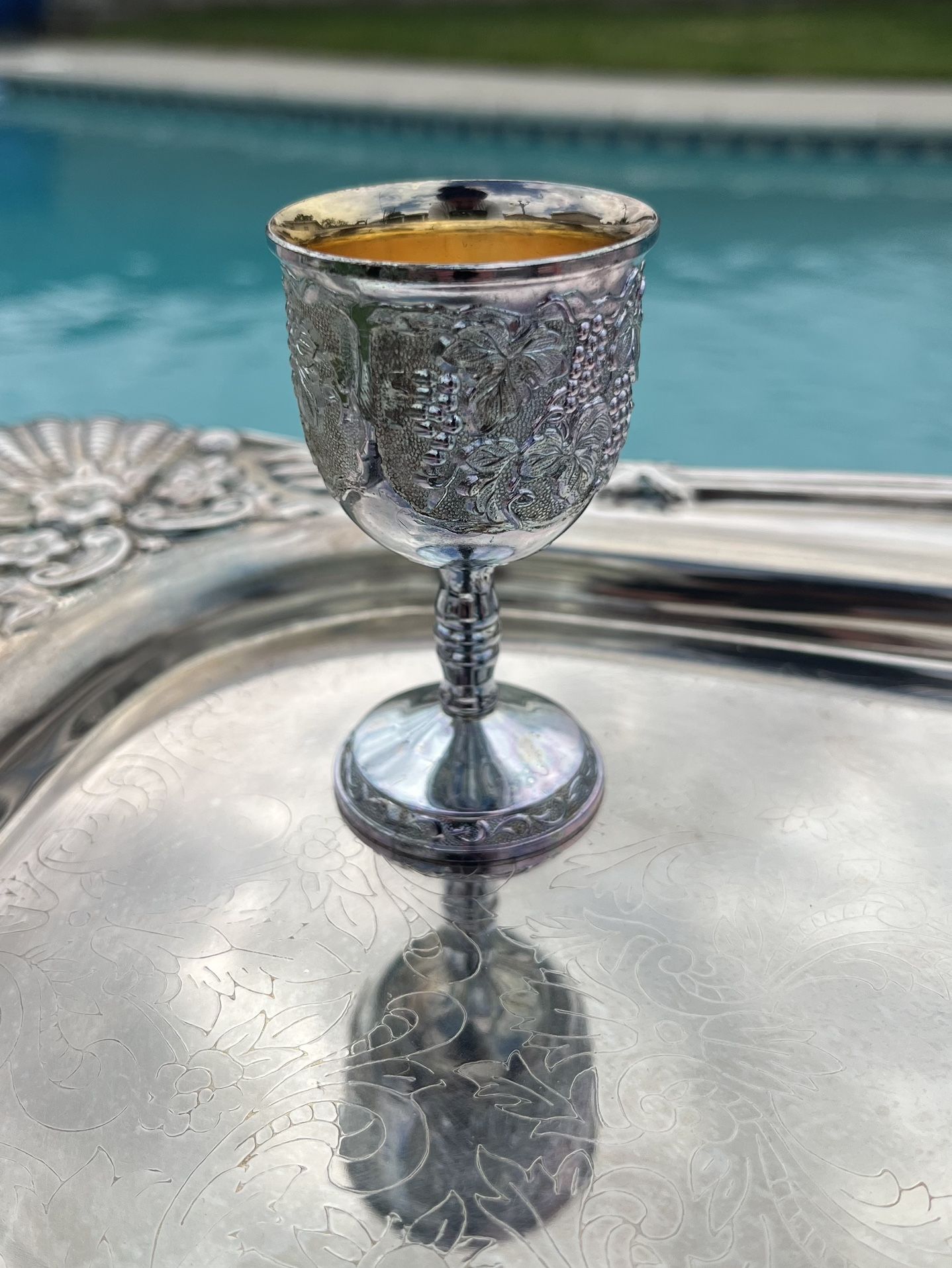 Miniature Silver Plated Wine Goblets w/Serving Tray, Vintage Mid