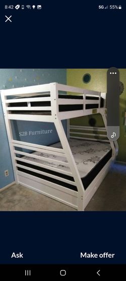 Twin Full white Bunkbed With Orthopedic Mattress Included