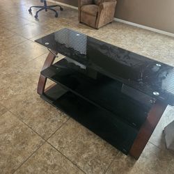 Nice tv stand with shelving glass and wood dimensions in photos