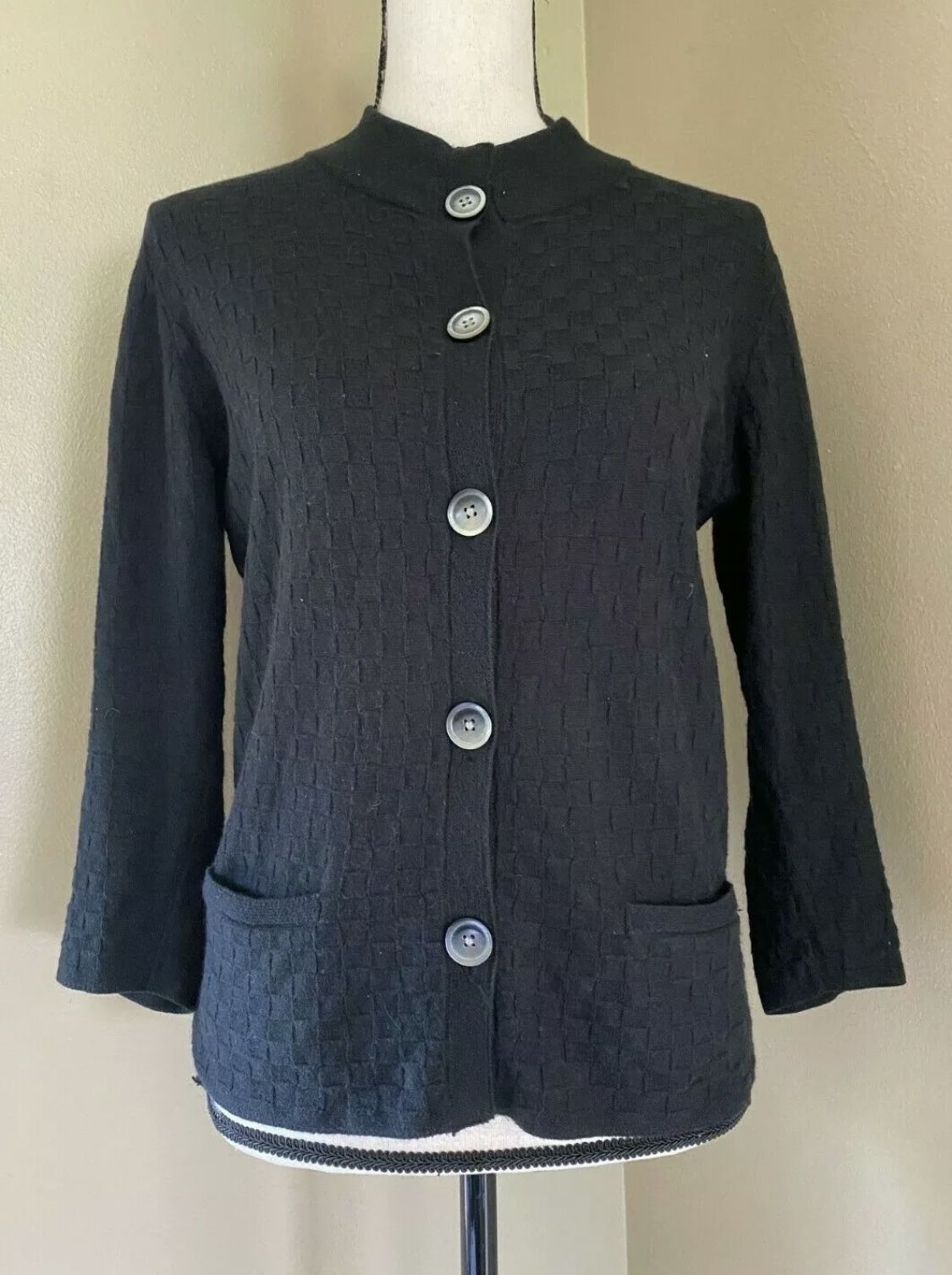 Banana Republic Black Angora Blend Cardigan Sweater Big Buttons Pockets Womens M