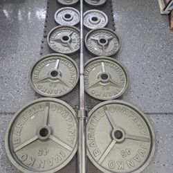 Olympic Size Weight Plates Weightlift Excercise Workout Bench Press Curl Olympic Bar  2 Inch Hole 