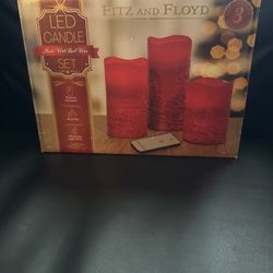 Fitz and Floyd LED FLameless LED 3 Piece Set Red Pillar Candle