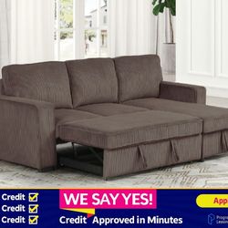 FINANCE TODAY! Brown Reversible Couch Sofa Sectional Corduroy Pull-out Sleeper Sofa Bed