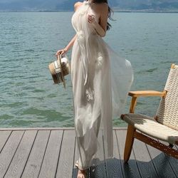 Elegant Cream Sheer Floral Dress