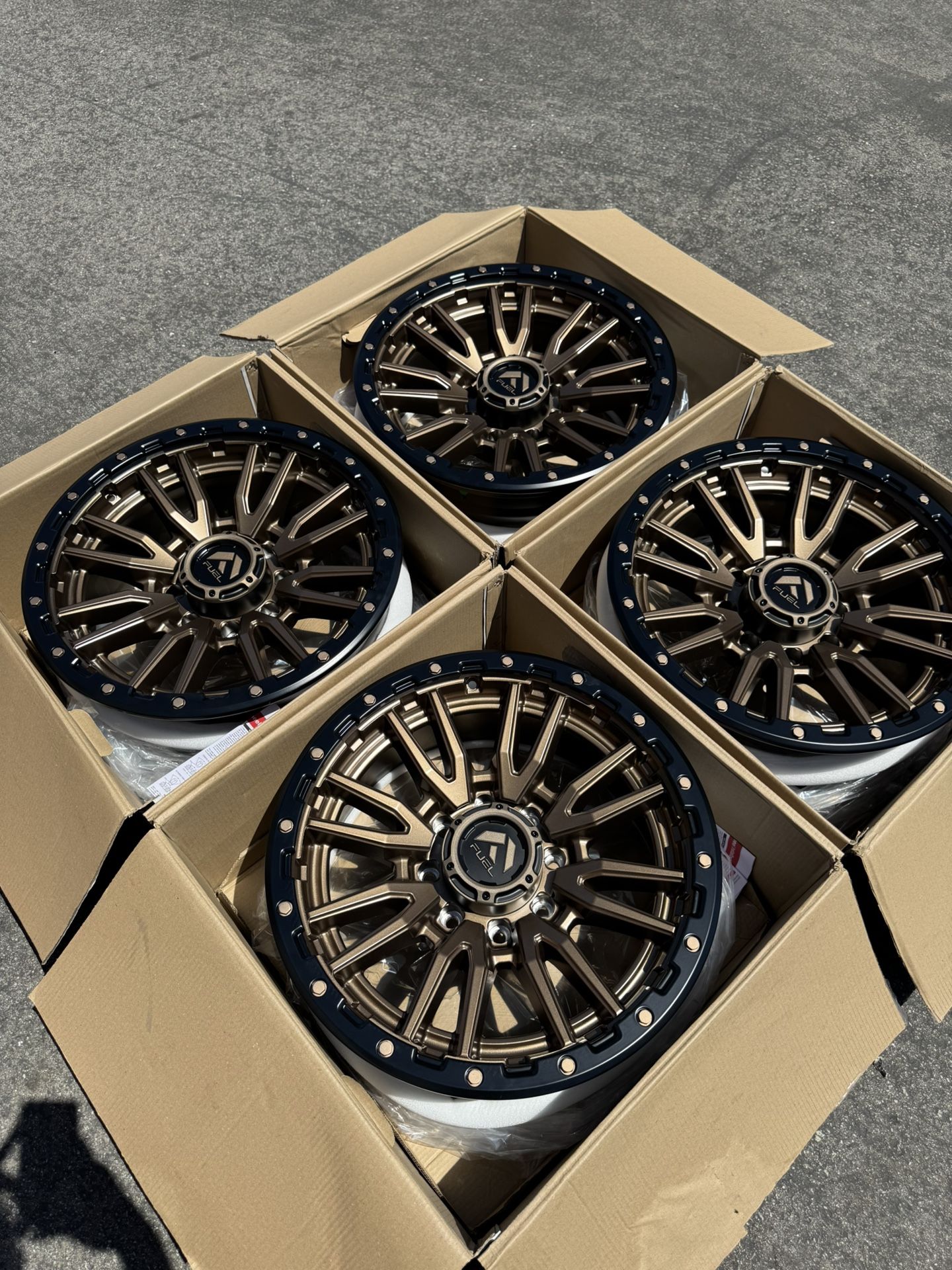 8 Lug Bronze 20” Fuel 20” Rebel 8 Wheels GMC Chevy Dodge Ram Ford Silverado Sierra