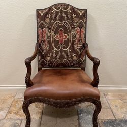 Custom Leather Upholstered Nailhead Trim Accent Arm Chair