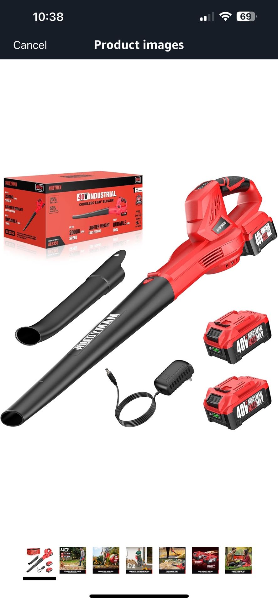 Alloyman 40V Max Cordless Leaf Blower, 130CFM150MPH Electric Leaf Blowers, with 2 * 2.6AH Batteries & Fast Charger, 3 Speed Mode Lightweight Mini Powe