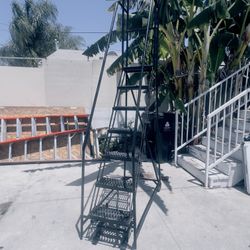 7 Step Steel Safety Rolling Ladder W/ Weight Actuated Lock Step 16"W Perforated Step (Color Black)