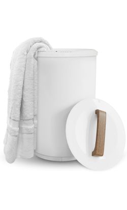 SAMEAT Heated Towel Warmers for Bathroom - Large Towel Warmer Bucket, Wood Handle, Auto Shut Off, Fits Up to Two 40"X70" Oversized Towels, White