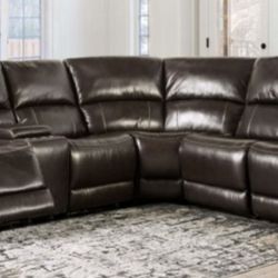 Brand New Espresso Top Grain Leather Power Reclining Sectional Sofa