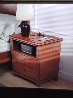 New Lark Manor Nightstand 2 drawer solid wood with storage shelf and charging station