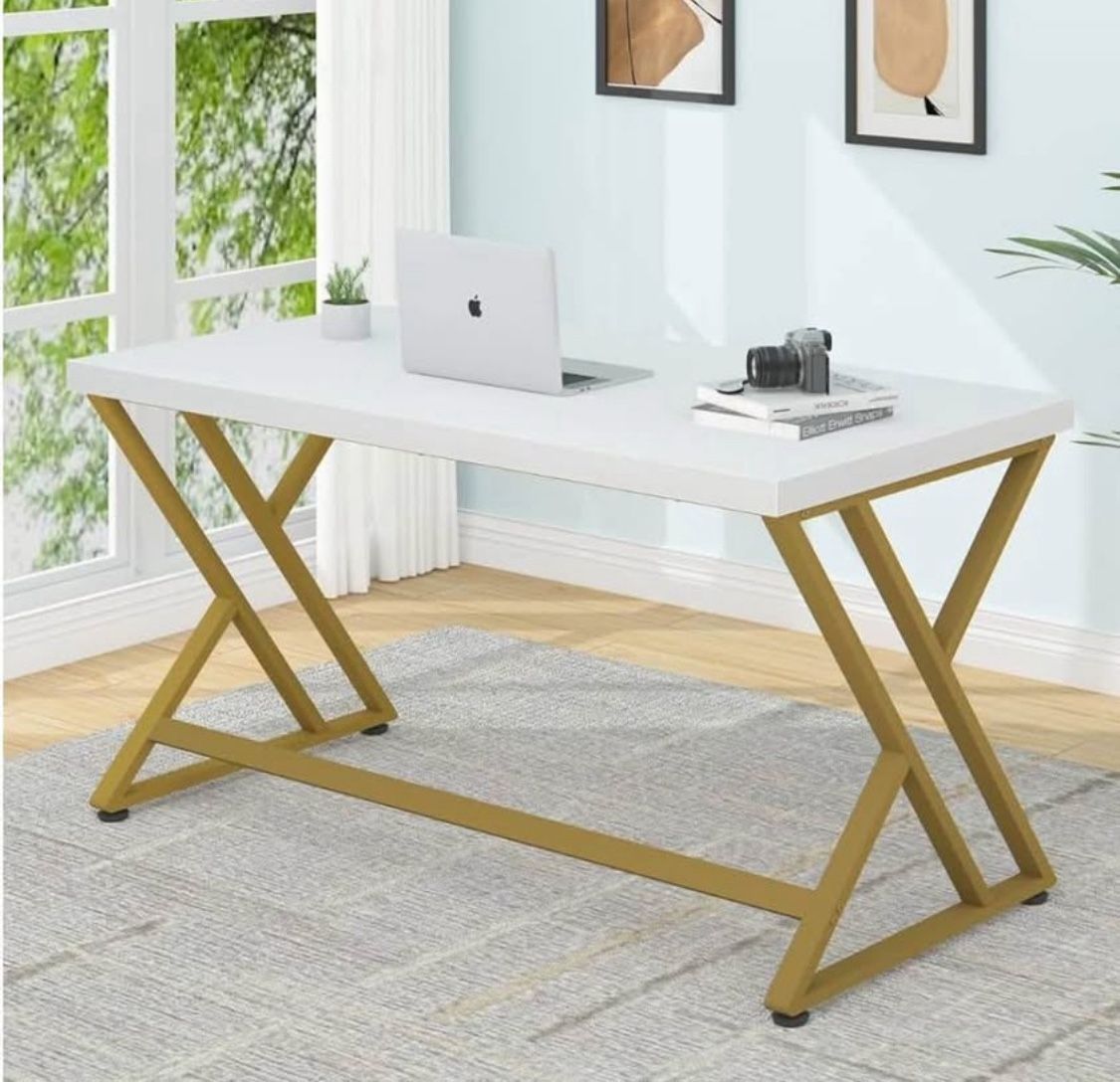 55 inch white and gold desk