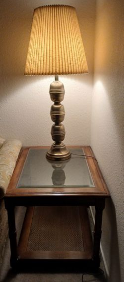 2 Solid Wood/Oak Side Tables with 2 Brass Lamps. Will sell all 4 for $25 or individually.