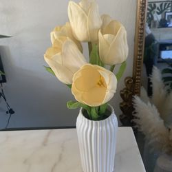 Faux Tulip Flower Arrangement With Vase