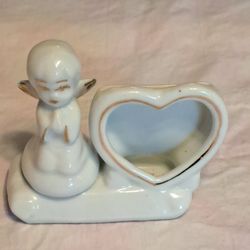 Angel Figurine Picture Frame Holder White Gold