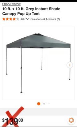 Everbilt 10 ft. x 10 ft. Grey Instant Shade Canopy Pop Up Tent