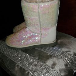 White Sparkly Faux Fur Boots