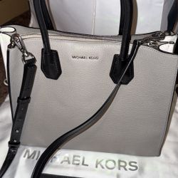 Michael Kors Black And Gray Satchel Purse + Wallet.