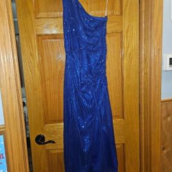 Blue Sparkly One Shoulder Dress 