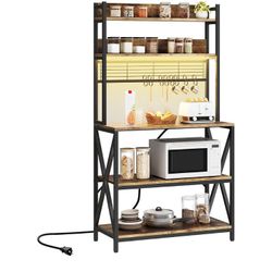 Yaheetech 5-Tier Bakers Rack with Power Outlet & LED Lights