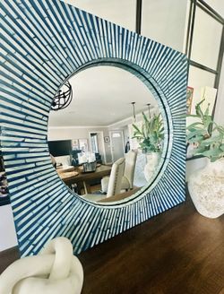 Blue Mother Of Pearl Mirror - $30