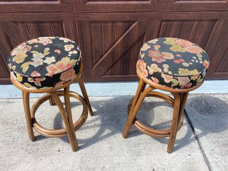 ( 2 ) Vintage Rattan (Wicker) Bar Stools