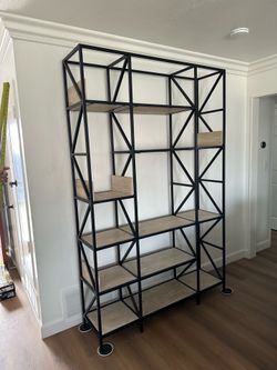Industrial Steel & Wood Bookshelf / Room Divider – 86” Tall Designer Shelf